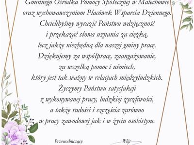 List  gratulacyjny z życzeniami z okazji Dnia Pracownika Socjalnego.