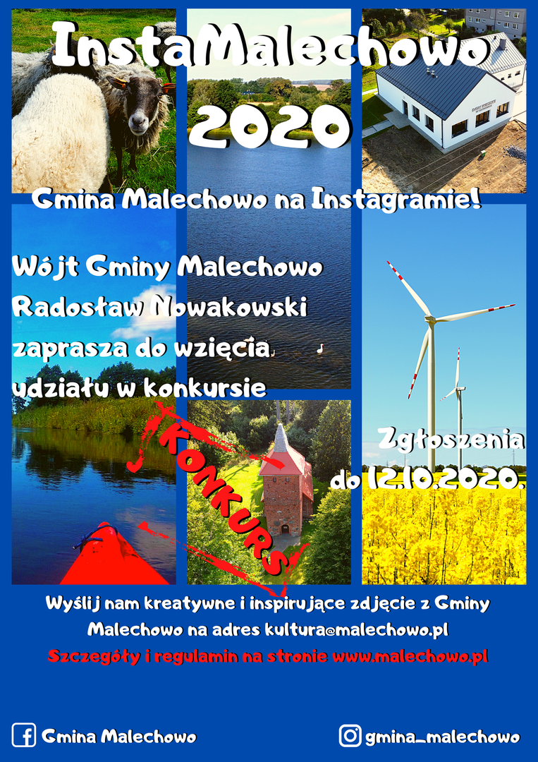 Plakat informujący o konkursie fotograficznym InstaMalechowo 2020.