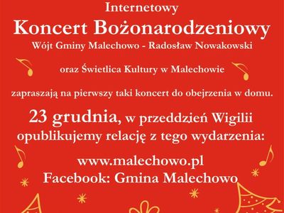 Plakat z zaproszeniem do wspólnego kolędowania w internecie.