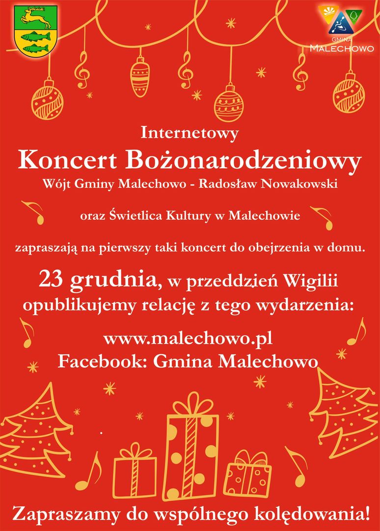 Plakat z zaproszeniem do wspólnego kolędowania w internecie.