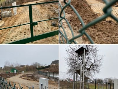 Kolaż zdjęć z placu budowy oczyszczalni ścieków w Podgórkach, która jest na finiszu. 