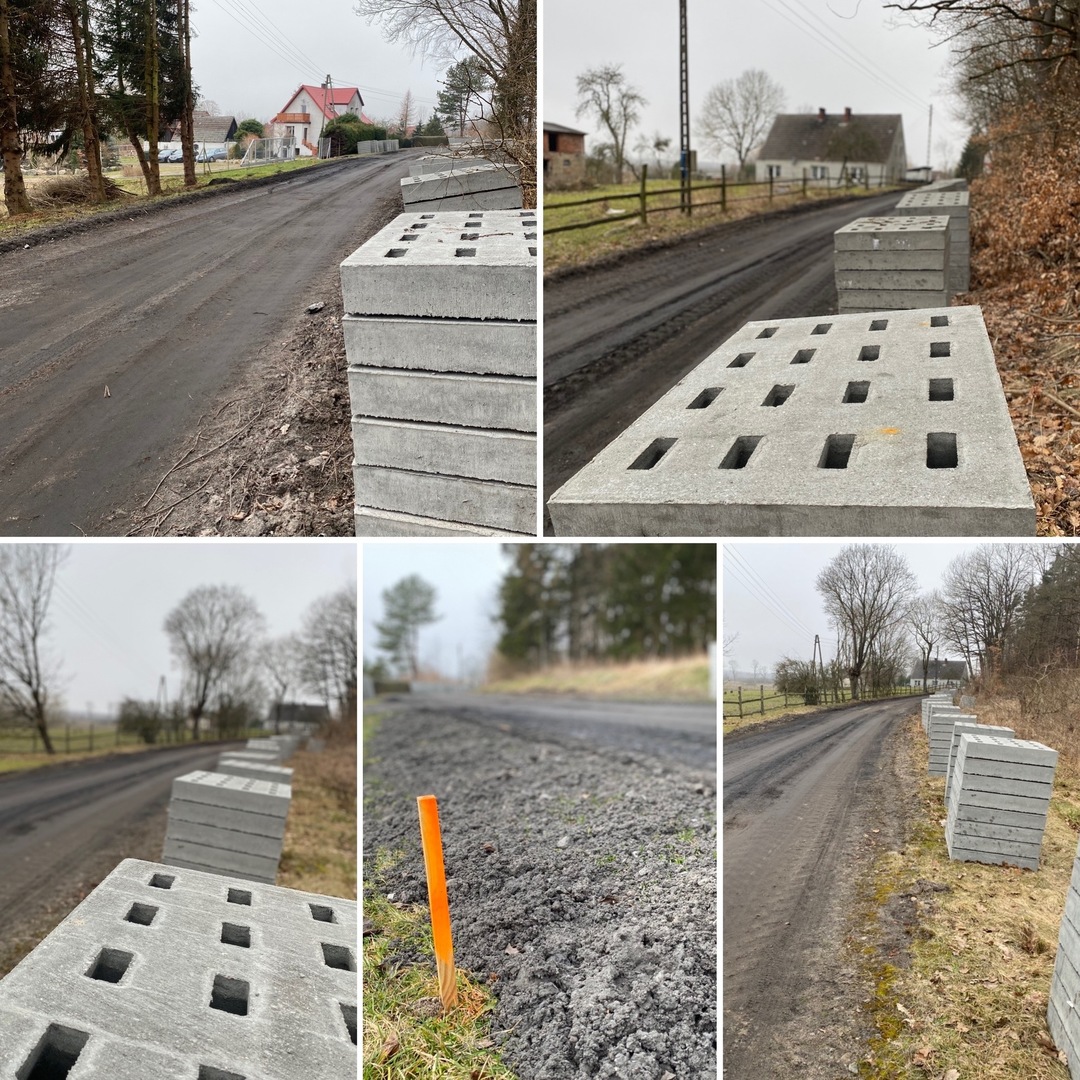 Kolaż zdjęć z modernizacji drogi nr 195 w Święcianowie.