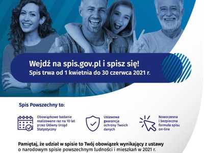 Plakat informacyjny dotyczący terminu przeprowadzenia Narodowego Spisu Rolnego.