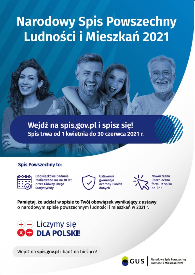 Plakat informacyjny dotyczący terminu przeprowadzenia Narodowego Spisu Rolnego.