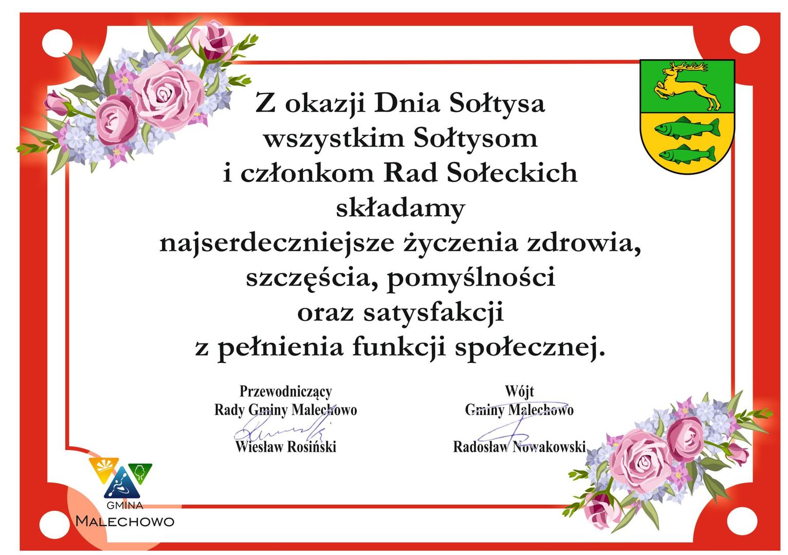 Życzenia z okazji Dnia Sołtysa przypadającego 11 marca.