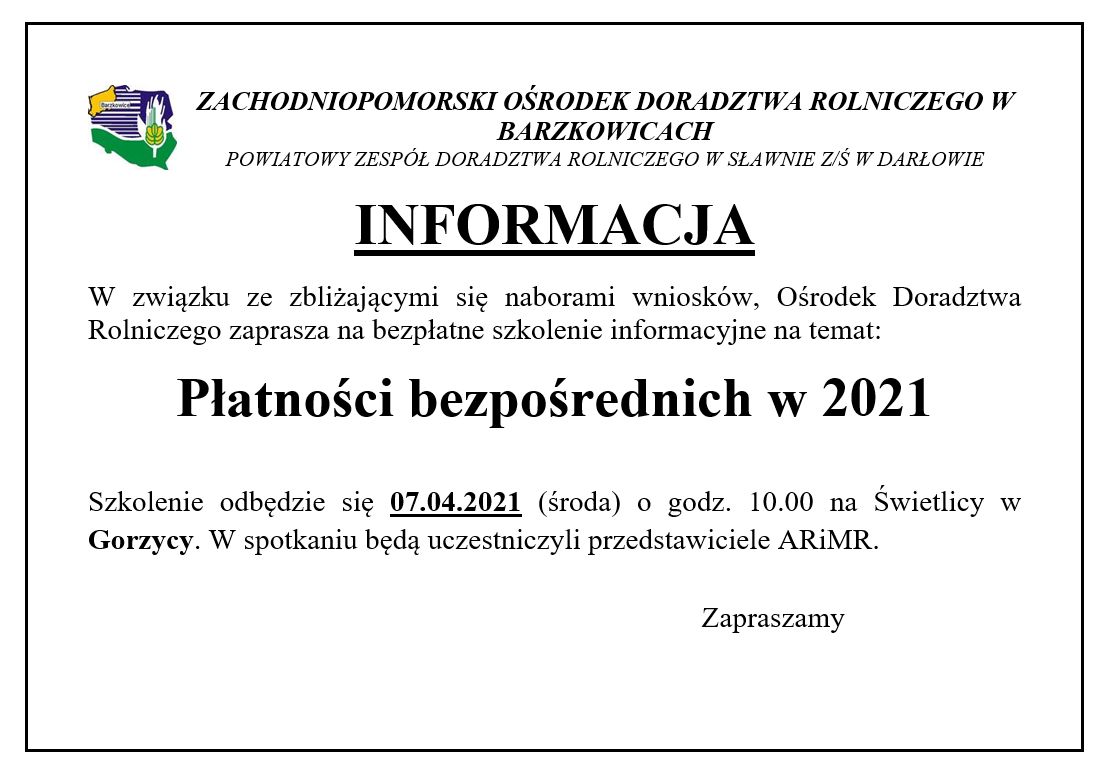 Informacja dotycząca spotkań indywidualnych z rolnikami w sprawie płatności bezpośrednich.