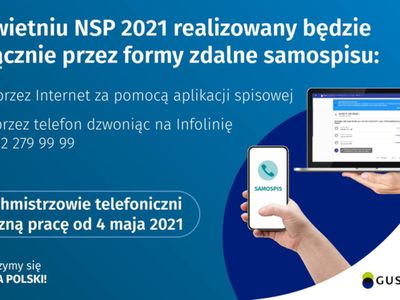 Plakat dotyczący samospisu internetowego w związku z prowadzonym Narodowym Spisem Powszechnym 2021.