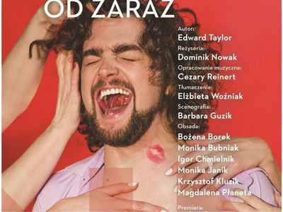 Plakat na temat spektaklu "Żona potrzebna od zaraz" w Sławieńskim Domu Kultury, który zaplanowano na 9 maja br.