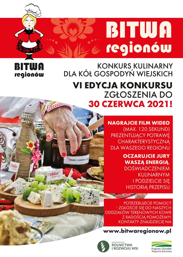Plakat bitwa regionów, konkurs kulinarny dla Kół Gospodyń Wiejskich.