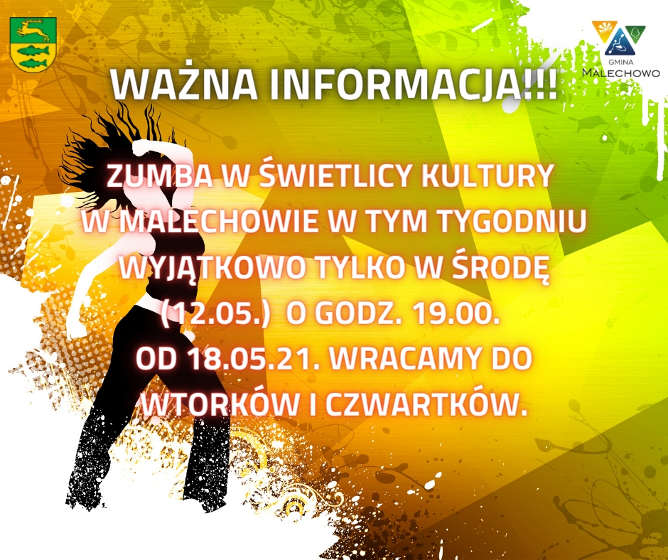 Plakat informujący o zmianie terminu Zumby w tym tygodniu. 