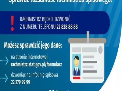 Plakat dotyczący  weryfikacji tożsamości rachmistrza spisowego.