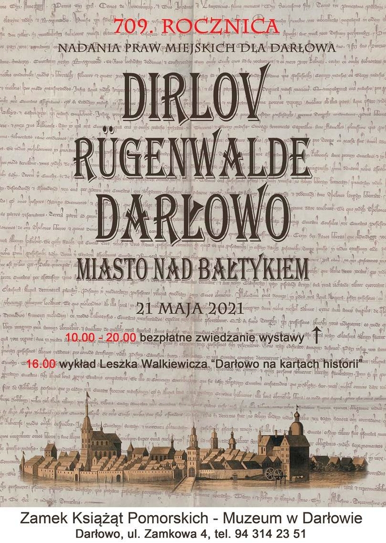 Ulotka informacyjna o darmowym zwiedzaniu wystawy w Zamku Książąt Pomorskich w Darłowie.
