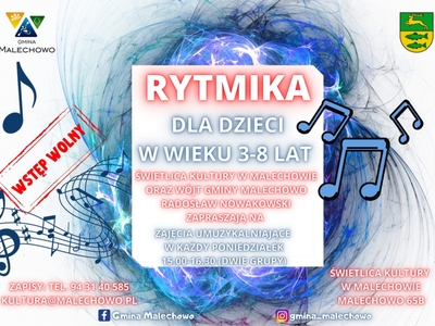 Plakat informujący o zajęciach rytmiki w Świetlicy Kultury.