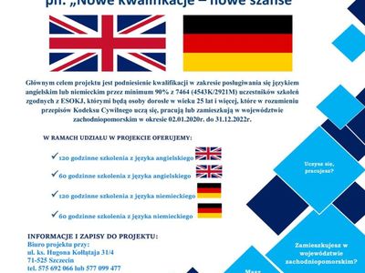 Zajęcia językowe z angielskiego i niemieckiego, zapisy i informacje na temat biura projektowego.