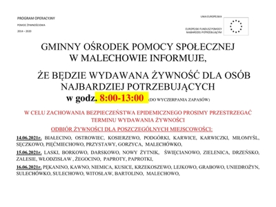 Informacja o wydawaniu żywności.