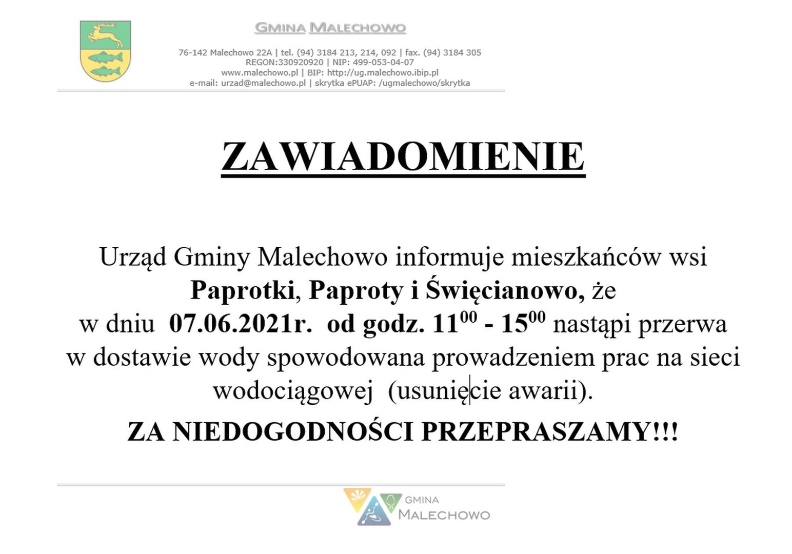 Przerwa w dostawie wody w Paprotach, Paprotkach i Święcianowie.