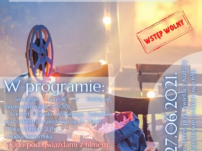 Plakat informujący o wydarzeniu inaugurującym wakacje 2021 "Malechowska Laba".