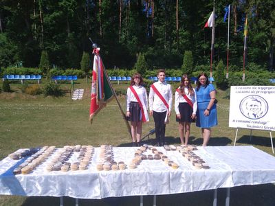 Tort z muffinek z okazji 10-lecia nadania szkole w Lejkowie imienia Kazimierza Górskiego.