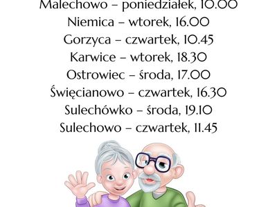 Harmonogram zajęć ruchowych dla seniorów w gminie Malechowo w okresie letnim.