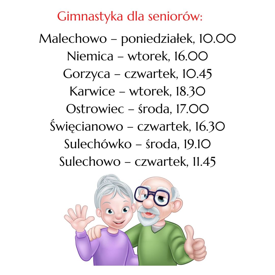 Harmonogram zajęć ruchowych dla seniorów w gminie Malechowo w okresie letnim.