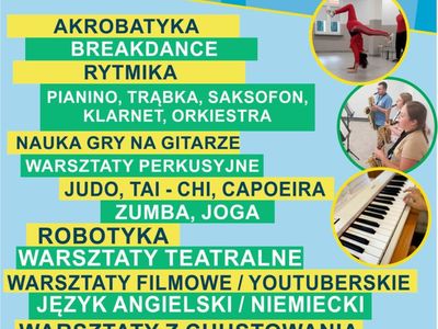 Plakat dotyczący naboru na zajęcia odpłatne i nieodpłatne w Świetlicy Kultury w Malechowie w roku szkolnym 2021 / 2022.