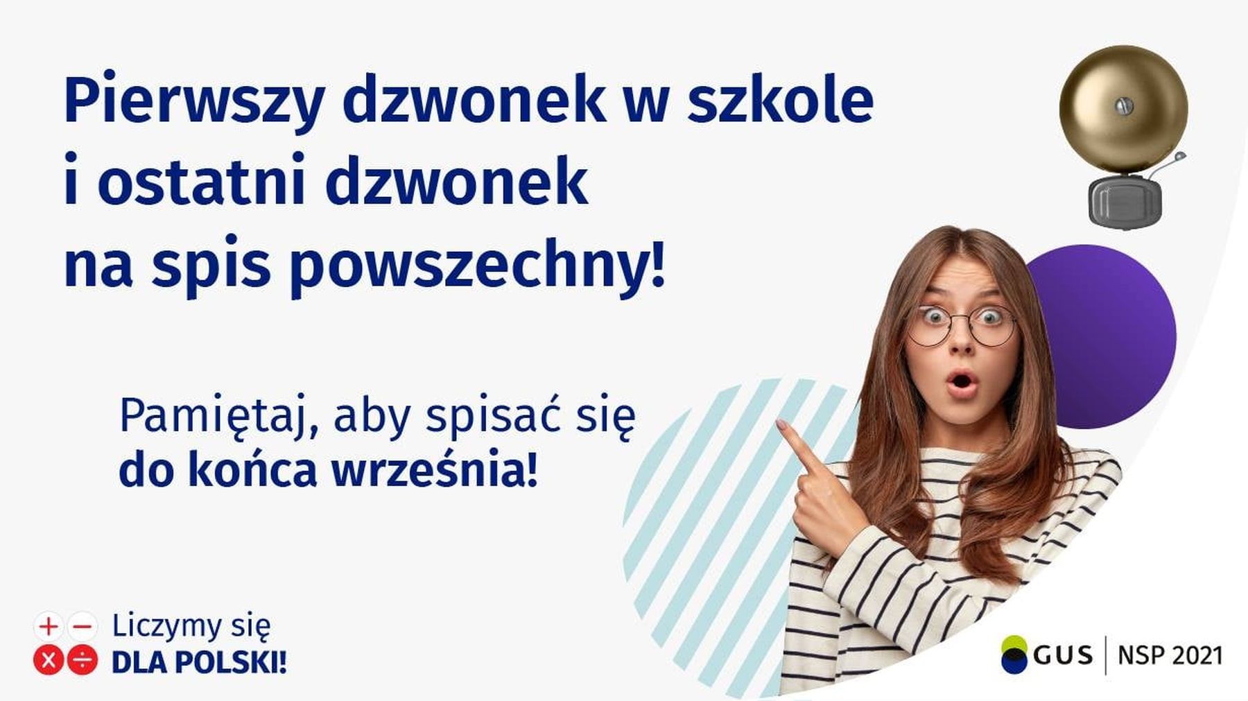 Grafika Narodowego Spisu Powszechnego - Pierwszy dzwonek w szkole, ostatni dzwonek na spis powszechny.