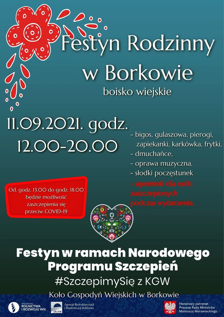 Festyn rodzinny #Szczepimy się w Borkowie - sobota, 11 września od godziny 12:00 - 20:00.
