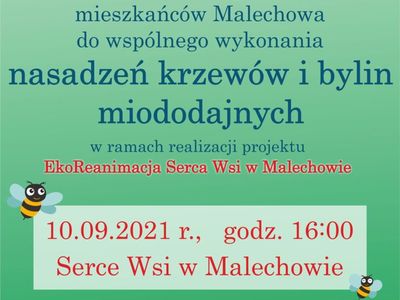 Plakat dotyczący nasadzeń w Sercu Wsi - zaproszenie na piątek - 10 września br.