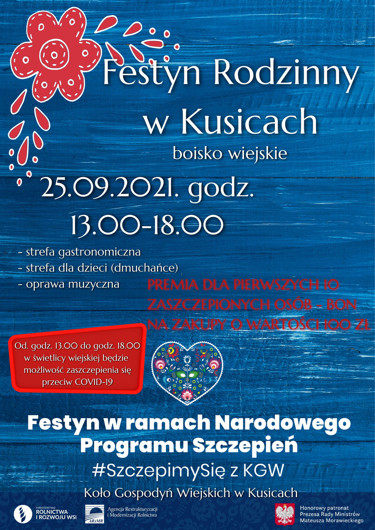 Plakat informujący o festynie w Kusicach.