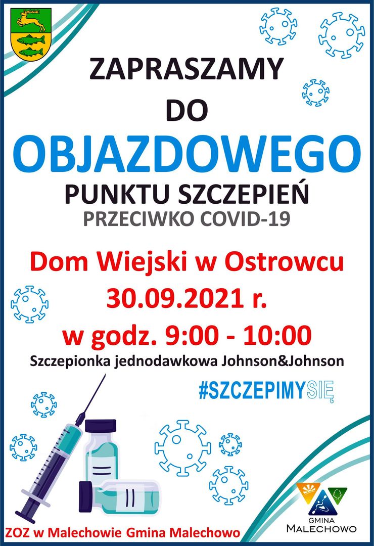 Objazdowy Punkt Szczepień w Ostrowcu dnia 30.09.2021 r. w godzinach 9:00 - 10:00.