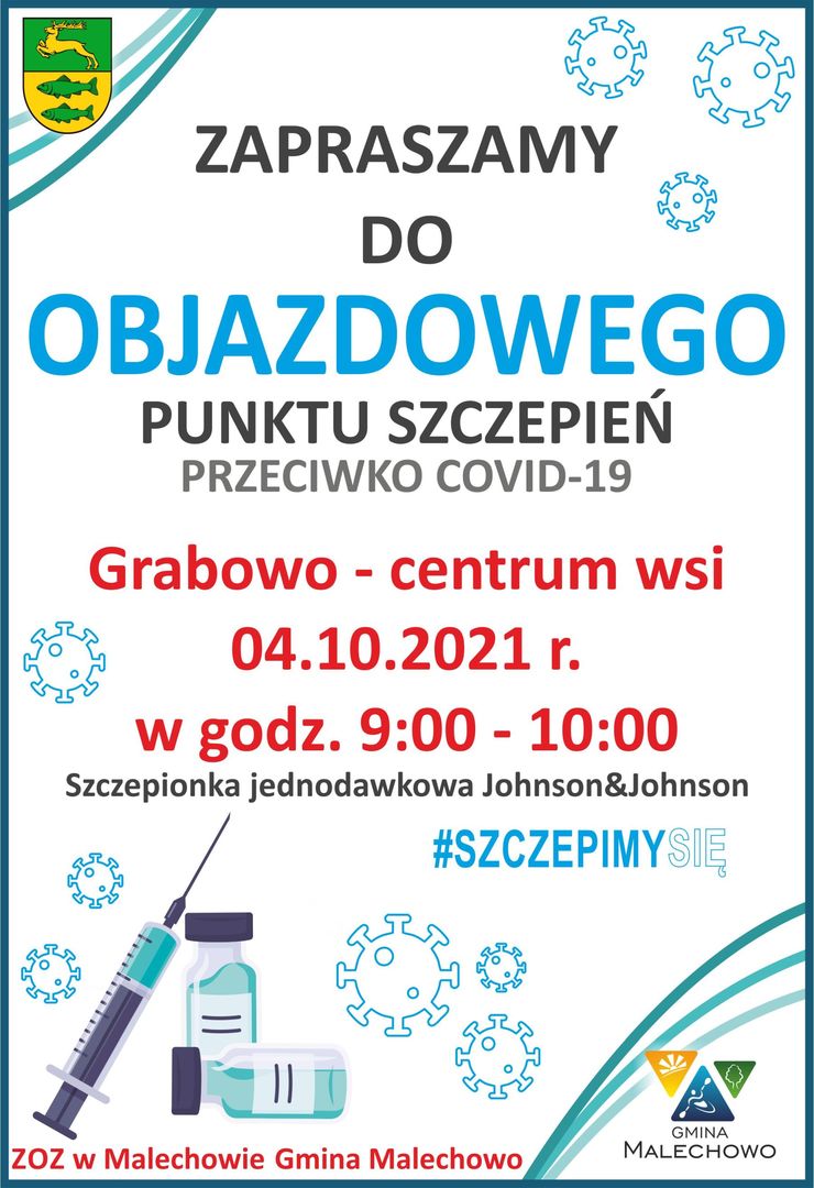 Plakat dotyczący organizacji Objazdowego Punktu Szczepień w Grabowie 4 października 2021 r.