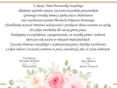 Życzenia z okazji Dnia Pracownika Socjalnego.