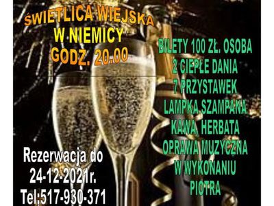 Plakat dotyczący zabawy sylwestrowej w Niemicy.