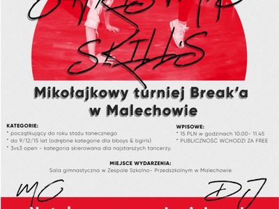 Plakat z zaproszeniem na turniej breaka w Malechowie.
