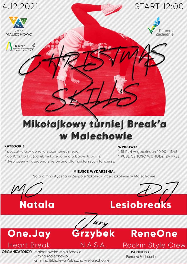 Plakat z zaproszeniem na turniej breaka w Malechowie.