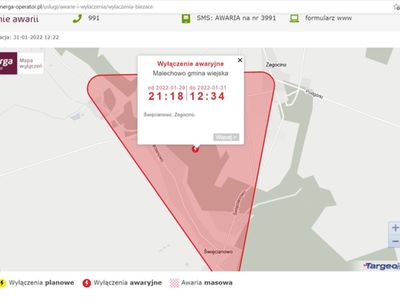 Mapa wyłączeń prądu w gminie Malechowo - Święcianowo, Żegocino. 