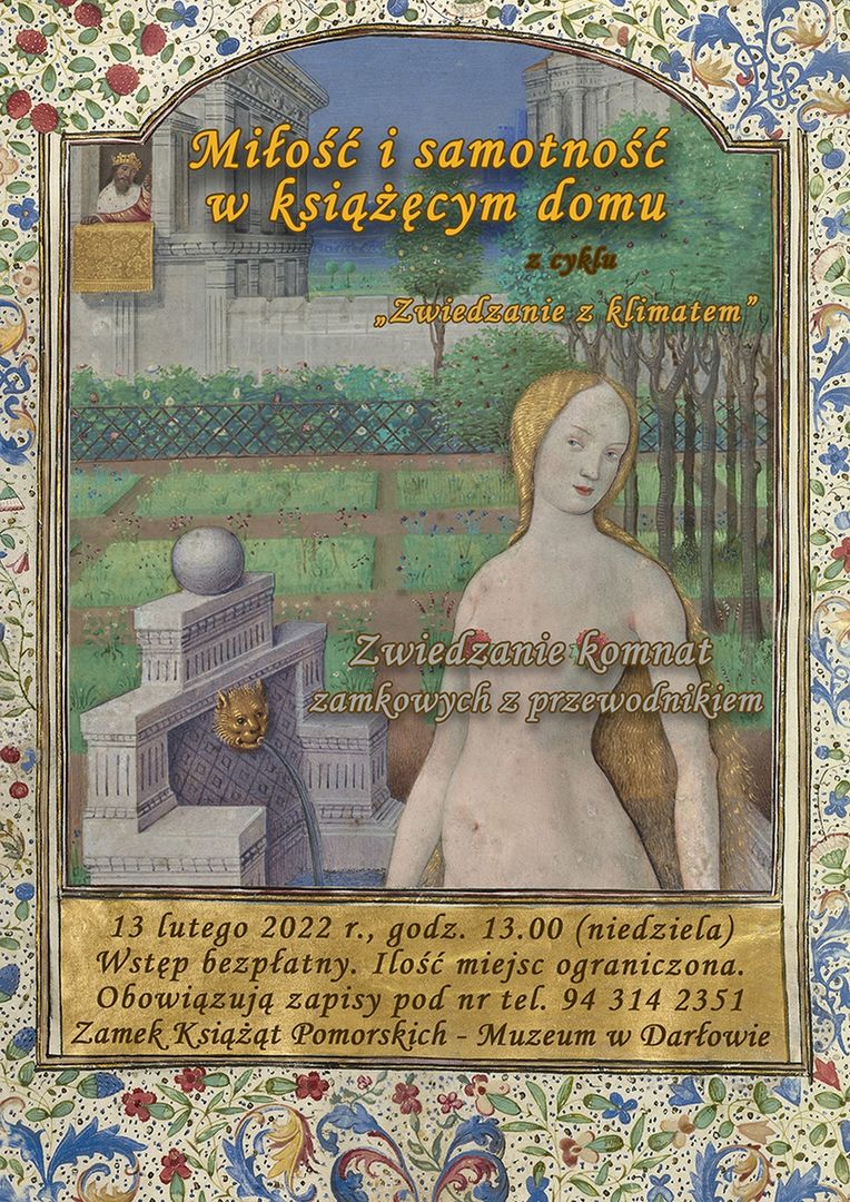 Plakat dotyczący akcji "Zwiedzanie z klimatem" w Muzeum w Darłowie dnia 13 lutego br.