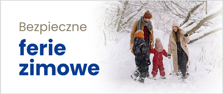 Plakat bezpieczne ferie zimowe.
