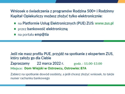 Mobilne Biuro ZUS w Domu Wiejskim w Ostrowcu, plakat.
