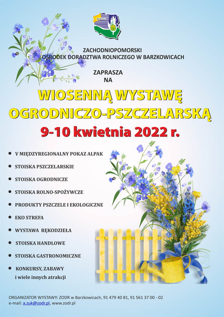 Plakat dotyczący wystawy organizowanej przez Zachodniopomorski Ośrodek Doradztwa Rolniczego w dniach 9-10 kwietnia br. 