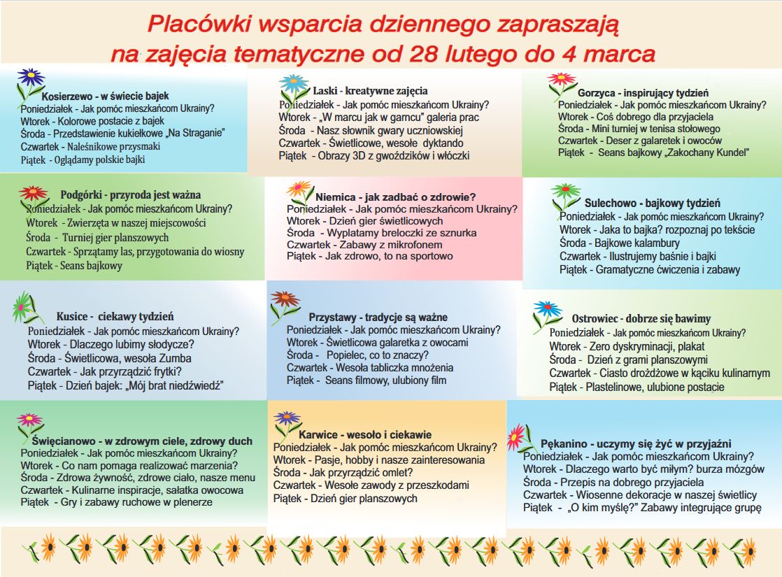Zdjęcie harmonogramu w przyszłym tygodniu.