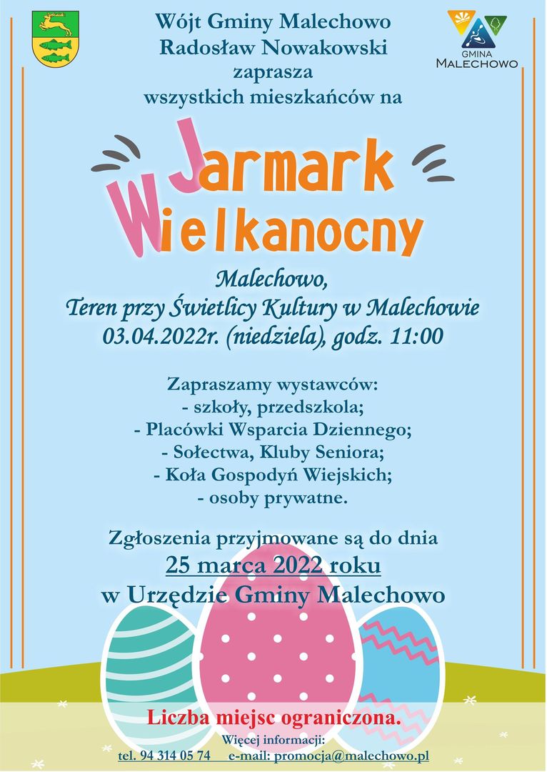 Plakat informacyjny Jarmark Wielkanocny w Malechowie.