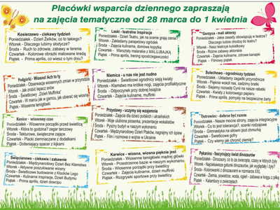 Harmonogram zajęć w Placówkach Wsparcia Dziennego w dniach 28.03 - 01.04.