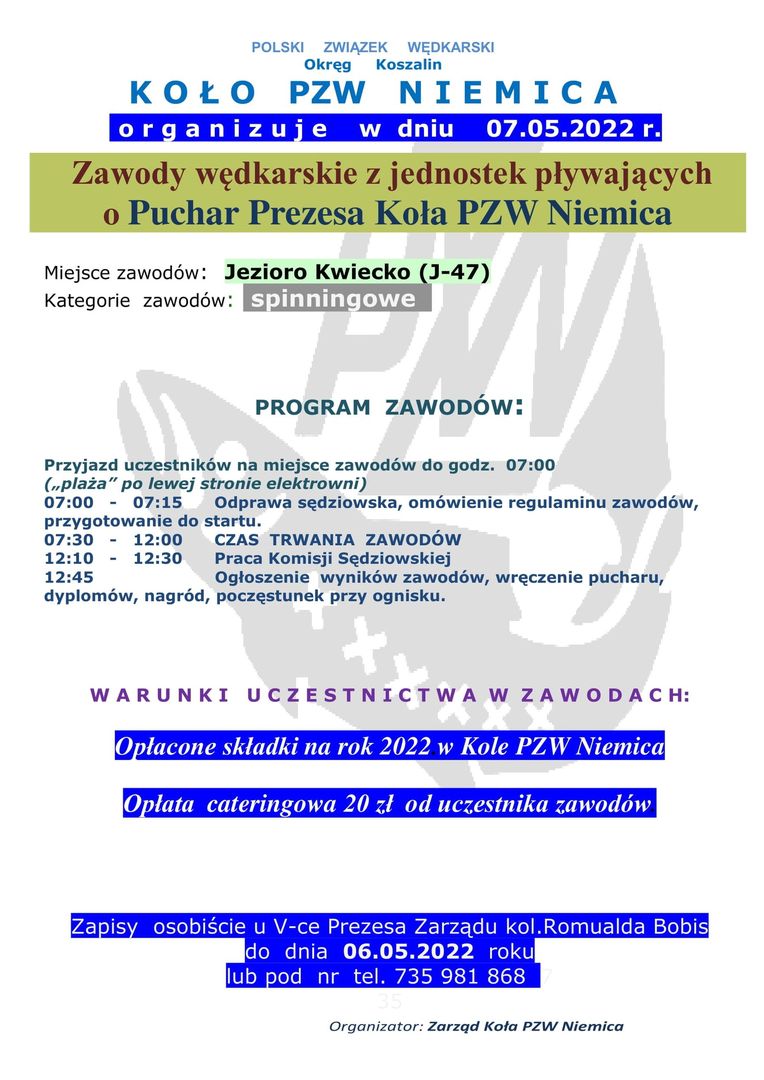 Plakat dotyczący zawodów spinningowych. 