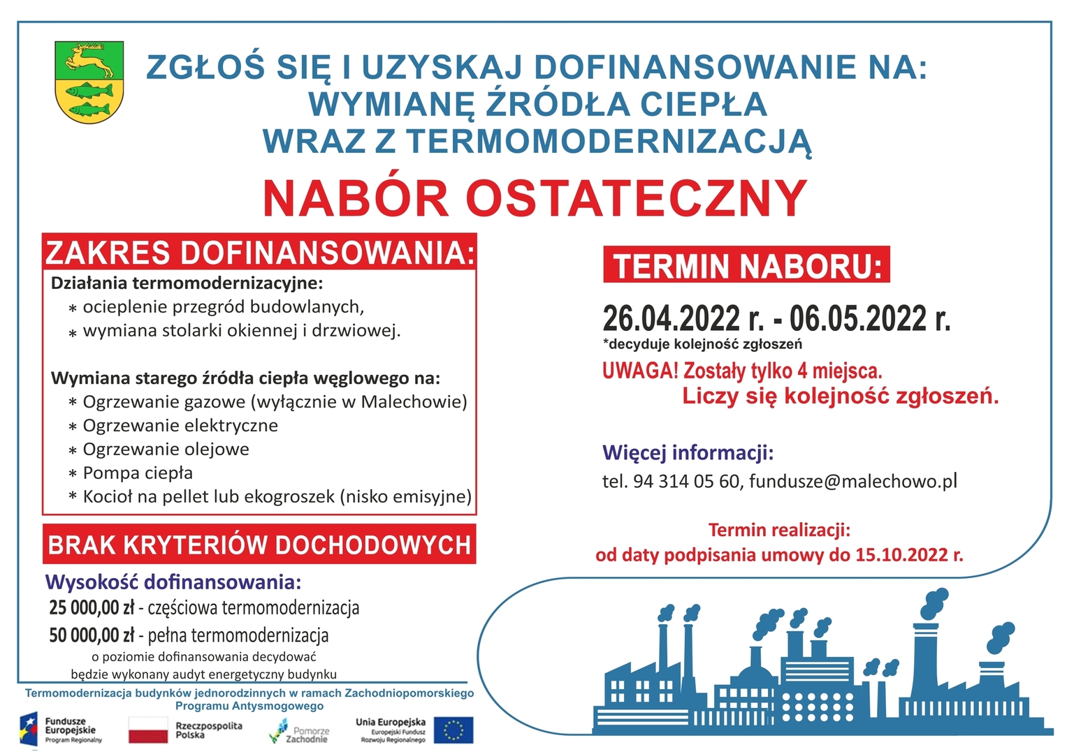 Plakat informujący o ostatecznym naborze w działaniu 2.15.