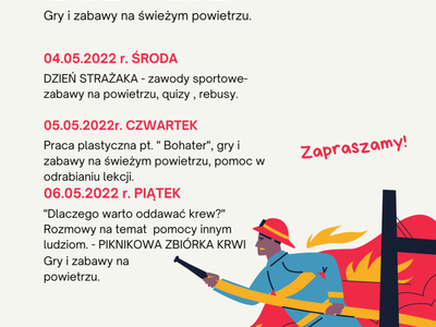 Harmonogram zajęć w Świetlicy Kultury w Malechowie w dniach 2, 4-6  maja.