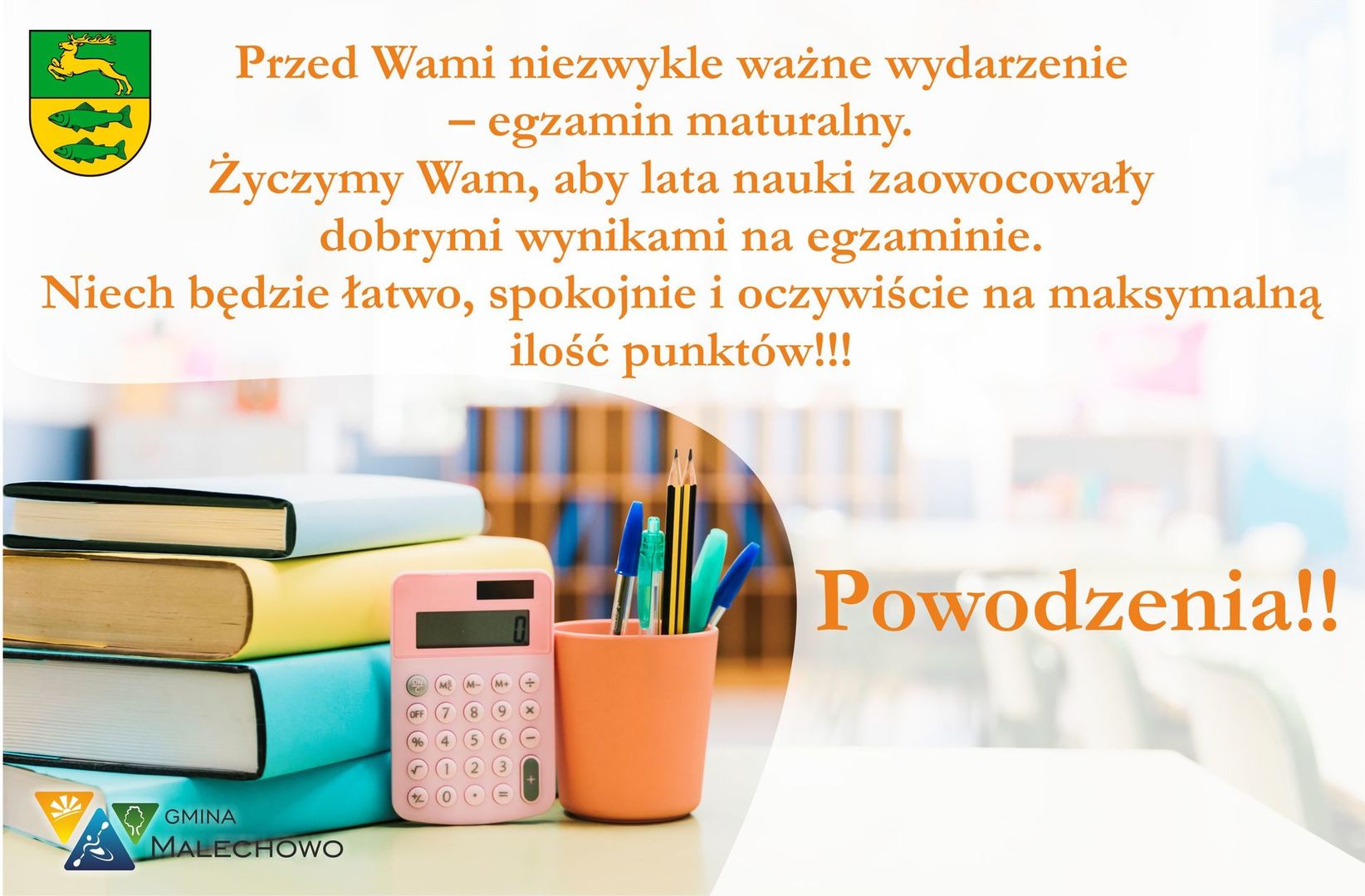 Plakat z życzeniami dla maturzystów. 