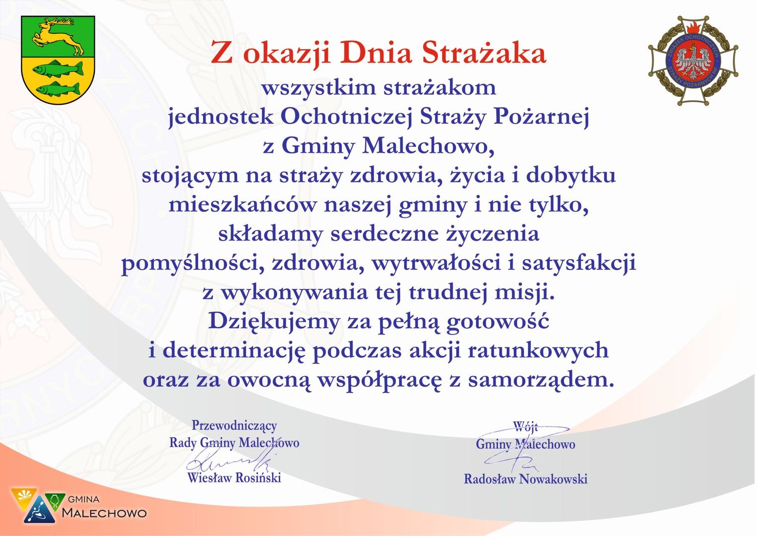 Życzenia z okazji Dnia Strażaka.