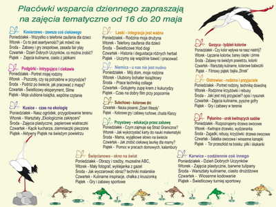 Harmonogram zajęć PWD w dniach 16 - 20 maja 2022 r.