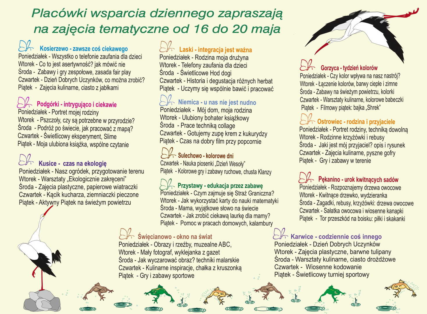 Harmonogram zajęć PWD w dniach 16 - 20 maja 2022 r.